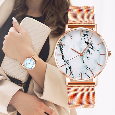 Fashion Rose Gold Mesh Band Creative Marble Female Wrist Watch Luxury Women Quartz Watches Gifts Relogio Feminino